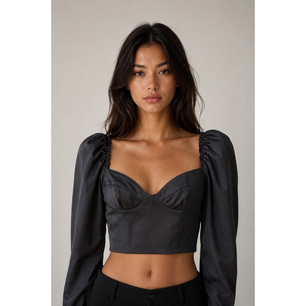 Wilfred Aritzia Y2K Dollcore Black Satin Bustier Crop Top Whimsigoth Festival XS